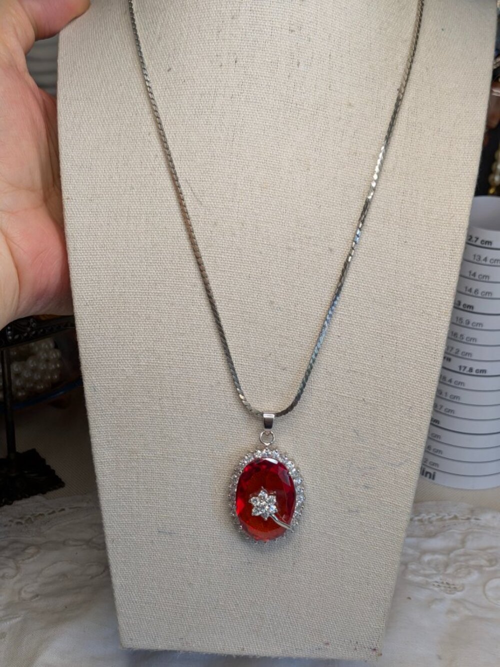 Fiery Orange Faceted Gem Pendant Necklace with Flower Accent